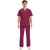 Cherokee Men’s V-Neck Top Traditional fit with 4 Pockets, Ultra Soft, Durable, Fade Resistant, 2-Way Stretch Fabric – WW695(Wine)
