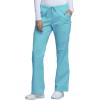 Cherokee Scrub Pants for Women Mid Rise Flare Leg Drawstring Cargo Medical Uniform 4 Pocket Durable Easy Care Stretch – 4044(Turquoise)