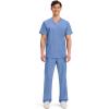 Cherokee Scrub top for Men V-Neck with 3 Pockets, Knit Details, Soft, Durable, Breathable, 2-Way Stretch Fabric – WW670(Ciel)