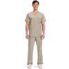 Cherokee Scrub top for Men V-Neck with 3 Pockets, Knit Details, Soft, Durable, Breathable, 2-Way Stretch Fabric – WW670(Khaki)
