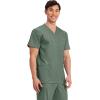 Cherokee Scrub top for Men V-Neck with 3 Pockets, Knit Details, Soft, Durable, Breathable, 2-Way Stretch Fabric – WW670(Olive)
