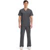 Cherokee Scrub top for Men V-Neck with 3 Pockets, Knit Details, Soft, Durable, Breathable, 2-Way Stretch Fabric – WW670(Pewter)