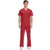 Cherokee Scrub top for Men V-Neck with 3 Pockets, Knit Details, Soft, Durable, Breathable, 2-Way Stretch Fabric – WW670(Red)