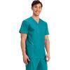 Cherokee Scrub top for Men V-Neck with 3 Pockets, Knit Details, Soft, Durable, Breathable, 2-Way Stretch Fabric – WW670(Teal Blue)