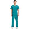 Cherokee Scrub top for Men V-Neck with 3 Pockets, Knit Details, Soft, Durable, Breathable, 2-Way Stretch Fabric – WW670(Teal Blue)