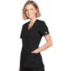 Cherokee Scrubs for Women Mock Wrap Nursing Scrub Top with 3 Pockets, Side Vent & Stretch Back Panels Medical Uniform – WW650(Black)