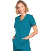 Cherokee Scrubs for Women Mock Wrap Nursing Scrub Top with 3 Pockets, Side Vents, Ultra Soft 2-Way Stretch Fabric – 4728(Caribbean Blue)