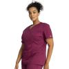 Cherokee Scrubs for Women Mock Wrap Nursing Scrub Top with 3 Pockets, Side Vents, Ultra Soft 2-Way Stretch Fabric – 4728(Wine)