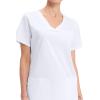 Cherokee Scrubs for Women V-Neck Scrub Top with 3 Pockets, Stretchy, Durable, Breathable Easy Care Medical Uniform – 4727(White)
