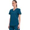 Cherokee Scrubs for Women V-Neck Top, 3 Pockets, Fade Resistant, Soft Stretch Fabric with Shirttail Hem & Side vents – WW665(Caribbean Blue)