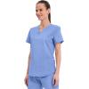 Cherokee Scrubs for Women V-Neck Top, 3 Pockets, Fade Resistant, Soft Stretch Fabric with Shirttail Hem & Side vents – WW665(Ciel)