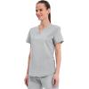 Cherokee Scrubs for Women V-Neck Top, 3 Pockets, Fade Resistant, Soft Stretch Fabric with Shirttail Hem & Side vents – WW665(Grey)