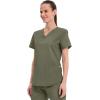 Cherokee Scrubs for Women V-Neck Top, 3 Pockets, Fade Resistant, Soft Stretch Fabric with Shirttail Hem & Side vents – WW665(Olive)