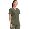 Cherokee Scrubs for Women V-Neck Top, 3 Pockets, Fade Resistant, Soft Stretch Fabric with Shirttail Hem & Side vents – WW665(Olive)