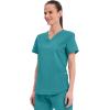 Cherokee Scrubs for Women V-Neck Top, 3 Pockets, Fade Resistant, Soft Stretch Fabric with Shirttail Hem & Side vents – WW665(Teal Blue)