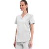 Cherokee Scrubs for Women V-Neck Top, 3 Pockets, Fade Resistant, Soft Stretch Fabric with Shirttail Hem & Side vents – WW665(White)