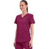 Cherokee Scrubs for Women V-Neck Top, 3 Pockets, Fade Resistant, Soft Stretch Fabric with Shirttail Hem & Side vents – WW665(Wine)