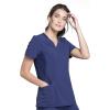 Cherokee Women Mock Wrap Contemporary Fit Scrubs Top with Stretchy Knit Panel CK680(Navy)