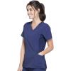 Cherokee Women Mock Wrap Contemporary Fit Scrubs Top with Stretchy Knit Panel CK680(Navy)