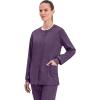 Cherokee Womens Scrub Jacket Nurse Snap Front Medical Uniform with Pockets, 2-Way Stretch, Easy Care Soft Fabric – WW310(Eggplant)