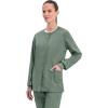 Cherokee Womens Scrub Jacket Nurse Snap Front Medical Uniform with Pockets, 2-Way Stretch, Easy Care Soft Fabric – WW310(Olive)