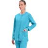 Cherokee Womens Scrub Jacket Nurse Snap Front Medical Uniform with Pockets, 2-Way Stretch, Easy Care Soft Fabric – WW310(Turquoise)