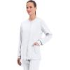 Cherokee Womens Scrub Jacket Nurse Snap Front Medical Uniform with Pockets, 2-Way Stretch, Easy Care Soft Fabric – WW310(White)