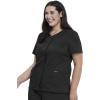 Cherokee Women’s V-Neck Scrub Top with Snap Front, 4 Pockets, and 2-Way Stretch Fabric WW622(Black)