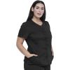 Cherokee Women’s V-Neck Scrub Top with Snap Front, 4 Pockets, and 2-Way Stretch Fabric WW622(Black)