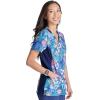 Cherokee iFlex Women Scrubs Top Mock Wrap Knit Panel Print CK642(Blooming Tie Dye)