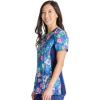 Cherokee iFlex Women Scrubs Top Mock Wrap Knit Panel Print CK642(Blooming Tie Dye)