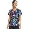 Cherokee iFlex Women Scrubs Top Mock Wrap Knit Panel Print CK642(Rainbow Fleurs)