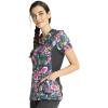 Cherokee iFlex Women Scrubs Top Mock Wrap Knit Panel Print CK642(Watercolor Petals)