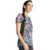 Cherokee iFlex Women Scrubs Top Mock Wrap Knit Panel Print CK642(Watercolor Petals)