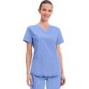 Cherokee Scrubs for Women V-Neck Top, 3 Pockets, Fade Resistant, Soft Stretch Fabric with Shirttail Hem & Side vents – WW665(Ciel)