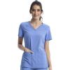 Cherokee Women’s Medical Scrub Top Iflex V-Neck Knit Panel Top – CK605(Ciel Blue)