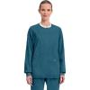 Cherokee Womens Scrub Jacket Nurse Snap Front Medical Uniform with Pockets, 2-Way Stretch, Easy Care Soft Fabric – WW310(Caribbean Blue)