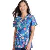 Cherokee iFlex Women Scrubs Top Mock Wrap Knit Panel Print CK642(Blooming Tie Dye)