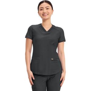 Cherokee Form Scrub Tops for Women, Stretchy V-Neck Knit Scrub Top – CK840(Black)