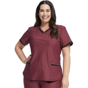 Cherokee Form Scrub Tops for Women, Stretchy V-Neck Knit Scrub Top – CK840(Cabernet)
