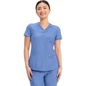 Cherokee Form Scrub Tops for Women, Stretchy V-Neck Knit Scrub Top – CK840(Ciel Blue)