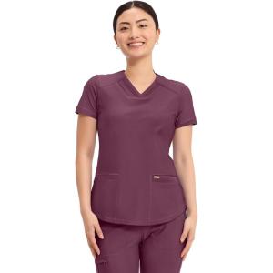 Cherokee Form Scrub Tops for Women, Stretchy V-Neck Knit Scrub Top – CK840(Wine)