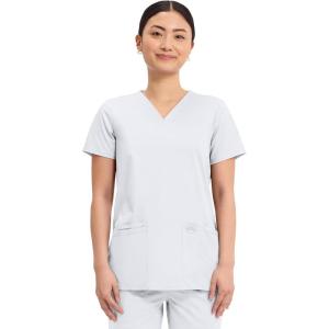 Cherokee Medical Women’s Scrub Top V-Neck Modern Classic Fit with 3 Pockets, Ultra Soft and 2-Way Stretch Fabric – WW620(White)