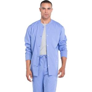 Cherokee Men’s Scrub Jacket Snap Front Medical with 3 Pockets, Knit Cuffs, Soft Fade Resistant 2-Way Stretch – WW360(Ciel)