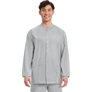 Cherokee Men’s Scrub Jacket Snap Front Medical with 3 Pockets, Knit Cuffs, Soft Fade Resistant 2-Way Stretch – WW360(Grey)