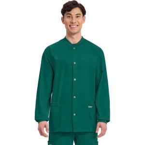 Cherokee Men’s Scrub Jacket Snap Front Medical with 3 Pockets, Knit Cuffs, Soft Fade Resistant 2-Way Stretch – WW360(Hunter Green)