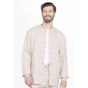 Cherokee Men’s Scrub Jacket Snap Front Medical with 3 Pockets, Knit Cuffs, Soft Fade Resistant 2-Way Stretch – WW360(Khaki)
