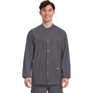 Cherokee Men’s Scrub Jacket Snap Front Medical with 3 Pockets, Knit Cuffs, Soft Fade Resistant 2-Way Stretch – WW360(Pewter)