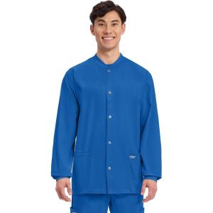 Cherokee Men’s Scrub Jacket Snap Front Medical with 3 Pockets, Knit Cuffs, Soft Fade Resistant 2-Way Stretch – WW360(Royal)
