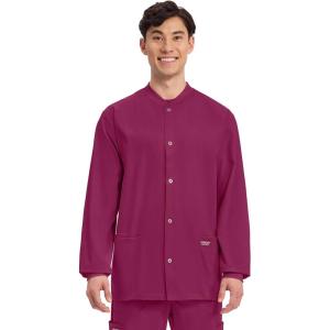 Cherokee Men’s Scrub Jacket Snap Front Medical with 3 Pockets, Knit Cuffs, Soft Fade Resistant 2-Way Stretch – WW360(Wine)
